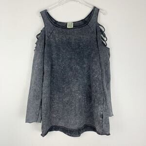 Jaded Gypsy Dress Womens S/M Mini Ripped Off The Shoulder Mineral Wash Boho Gray